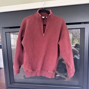 Aritzia half zip, TNA Cozy fleece, brick red, size 1 (equivalent to size small)
